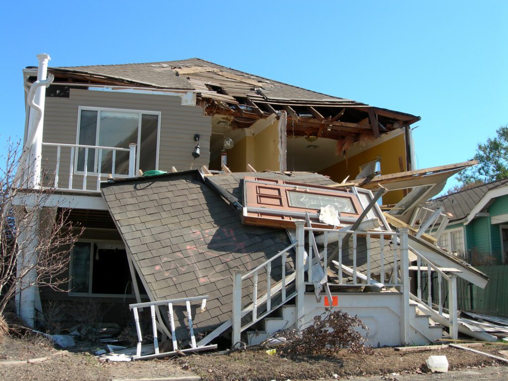 storm damaged house